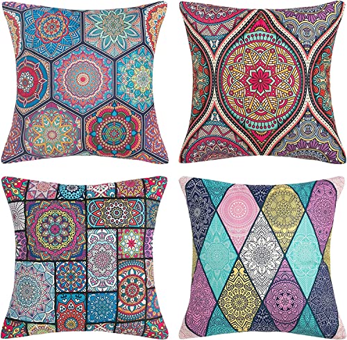 DakTou Kissenbezug 50x50 Mandala Outdoor Kissen Sofakissen Dekokissen Kissenhülle Frühling Boho Hippie Baumwolle Leinen Deko Kissenbezüge für Sofa Schlafzimmer Wohnzimmer Home Garten Patio 4er Set