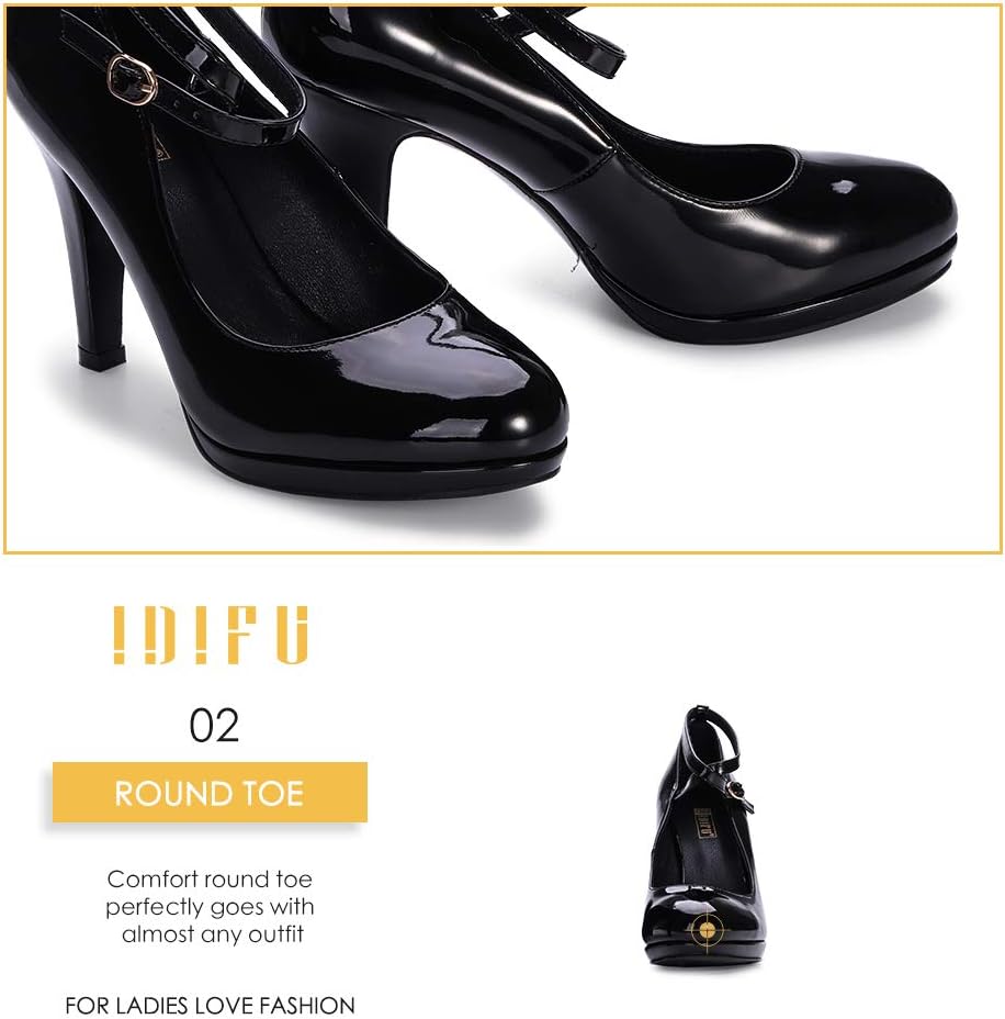 IDIFU Women's Tracy Platform High Heels Closed Toe Pumps Strappy Cross Ankle Strap Shoes for Casual Work Wedding - Image 4