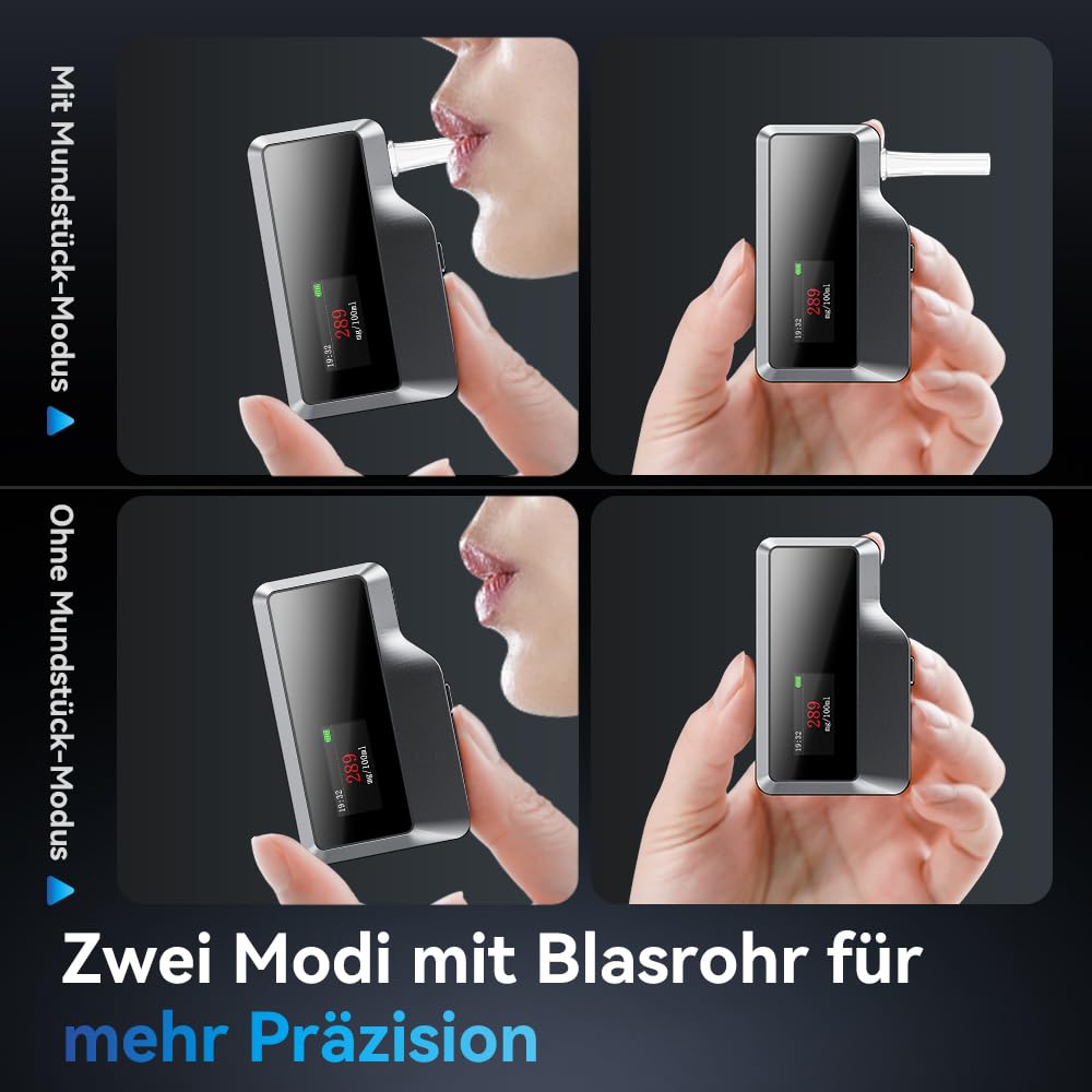 ZBK Hochpräziser Alkoholtester, elektrochemischer Atemanalysator, digitaler genauer Alkoholtester - 100 Aufzeichnungsspeicher, Typ-C Schnellladung, einstellbare Einheiten & Zeit für den persönlichen