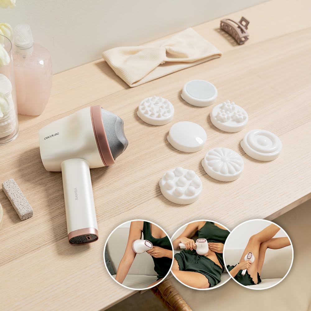 Cecotec Masseur Corporel Anti-Cellulite SkinCare Push Up. 8 têtes de massage interchangeables, 5 modes, 6 niveaux d'intensité, autonomie 1,5 h, design ergonomique, arrêt automatique