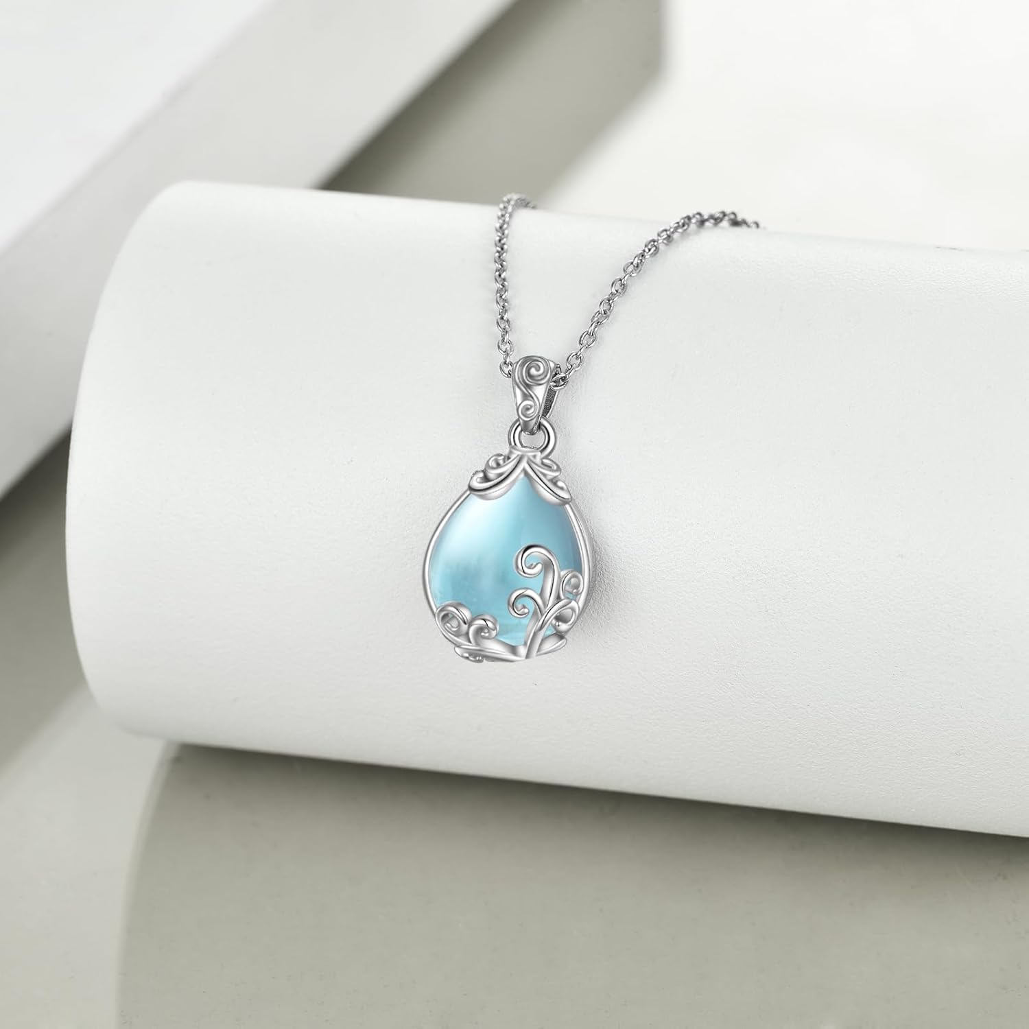 POPLYKE Sterling Silver Gemstone Teardrop Pendant Necklace Crystal Jewelry for Women - Image 4