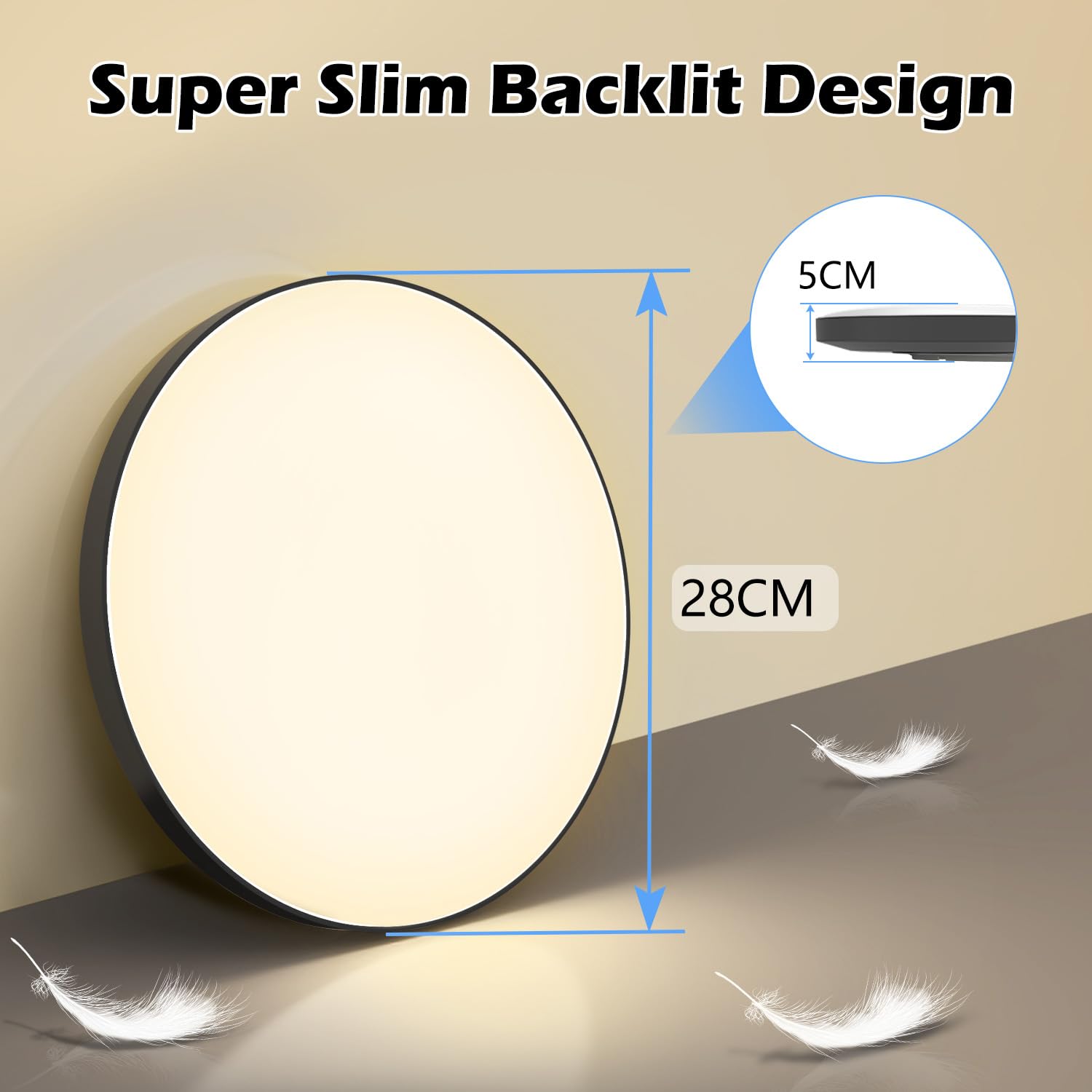 OUILA Plafoniera LED Soffitto 24W, Lampada da Soffitto 3000K 2000LM Plafoniera Bagno IP44 Impermeabile Rotonda Ø28CM Lampadario LED Moderna Luce Soffitto per Cameretta, Cucina, Soggiorno, Balcone