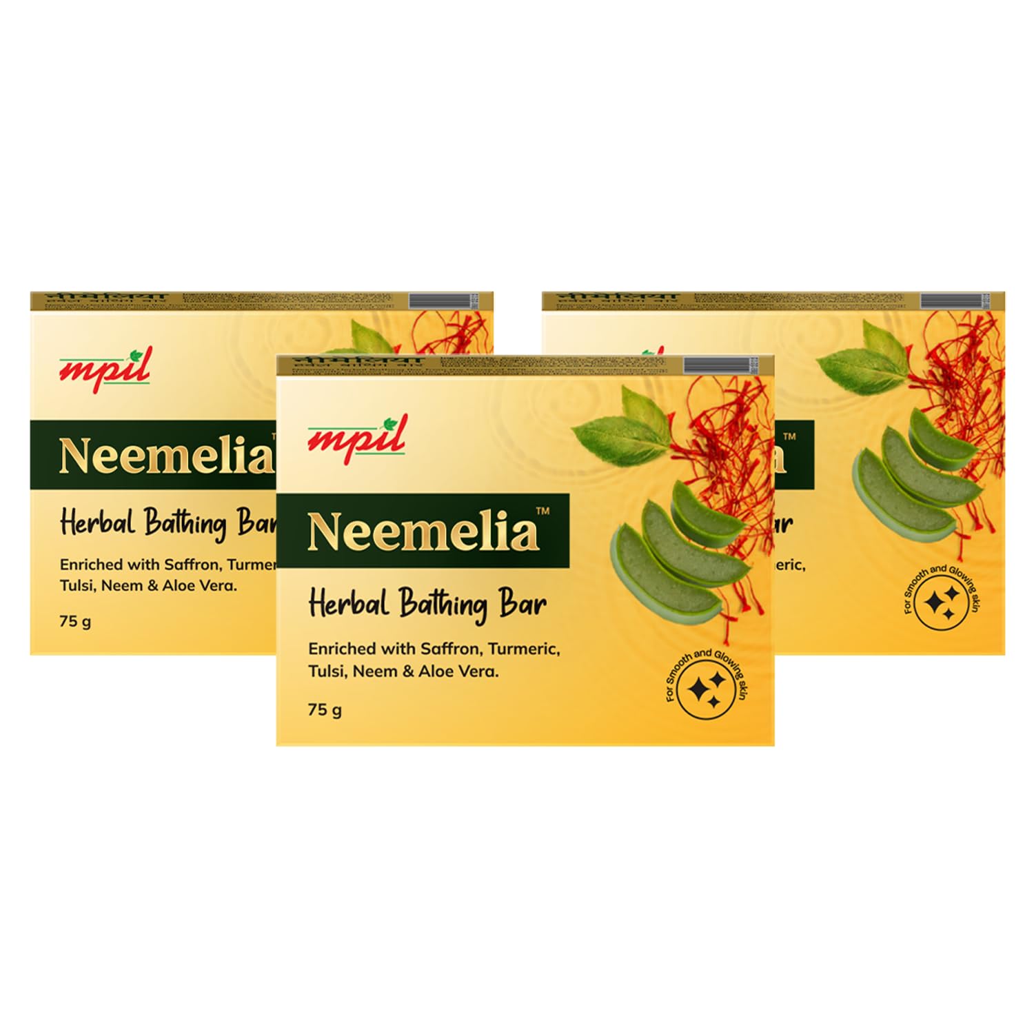 MPIL Neemelia Herbal Bathing Bar | Pure Neem & Kesar Soap | For Acne Prone skin | Suitable for All Skin Types | 75 Grams | Pack of 3