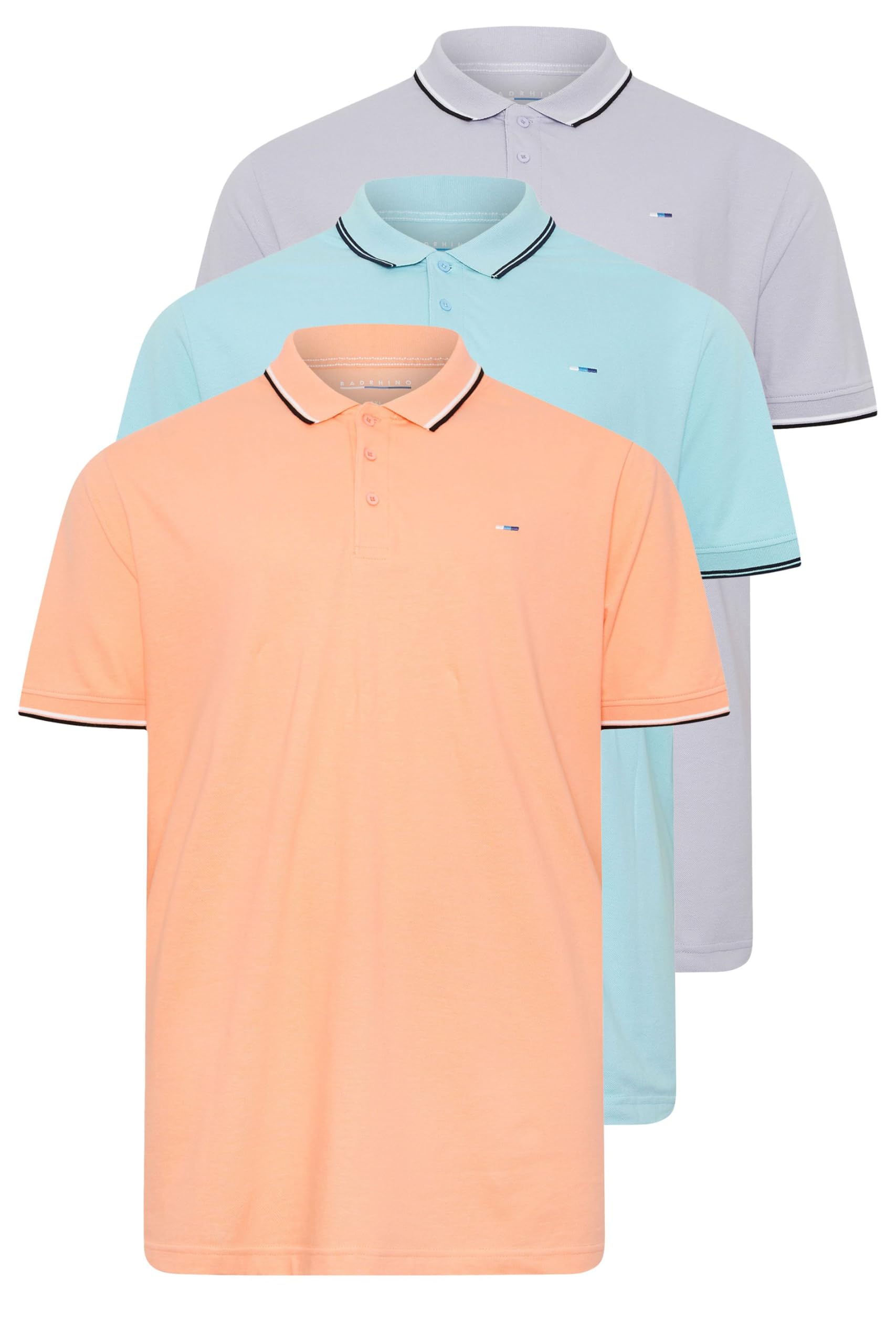 BadRhino 3 Pack Tipped Collar Polo Shirts, Multi, Size 5-6Xl, Men