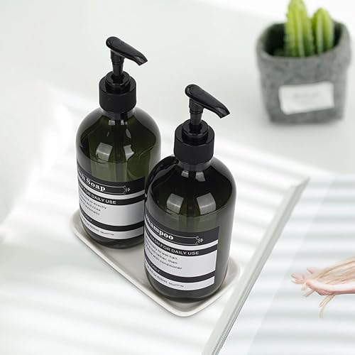 Miniatura 6 de Paquete de 2 dispensadores de jabón de plástico con bomba y bandeja de cerámica, recargable para jabón de manos, jabón para platos, gel de baño,