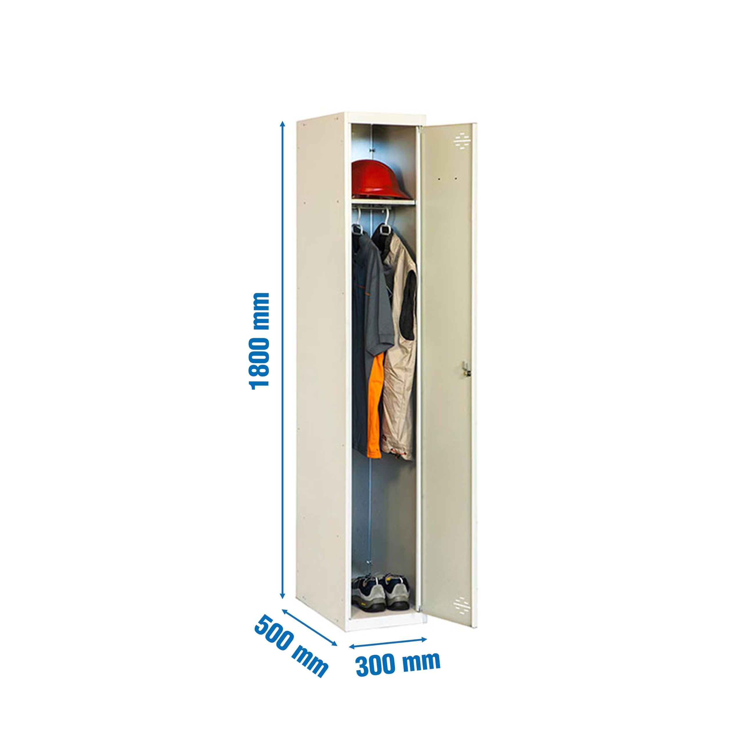 Simon Rack Armadietto spogliatoio 1 porta 1800x300x500 mm - Simonlocker | Include 2 chiavi, Vernice anticorrosione, Grigio