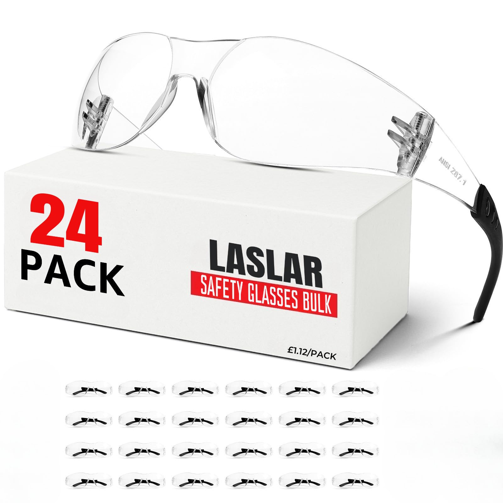 Safety Glasses for Work, Clear Lenses 24 Pack