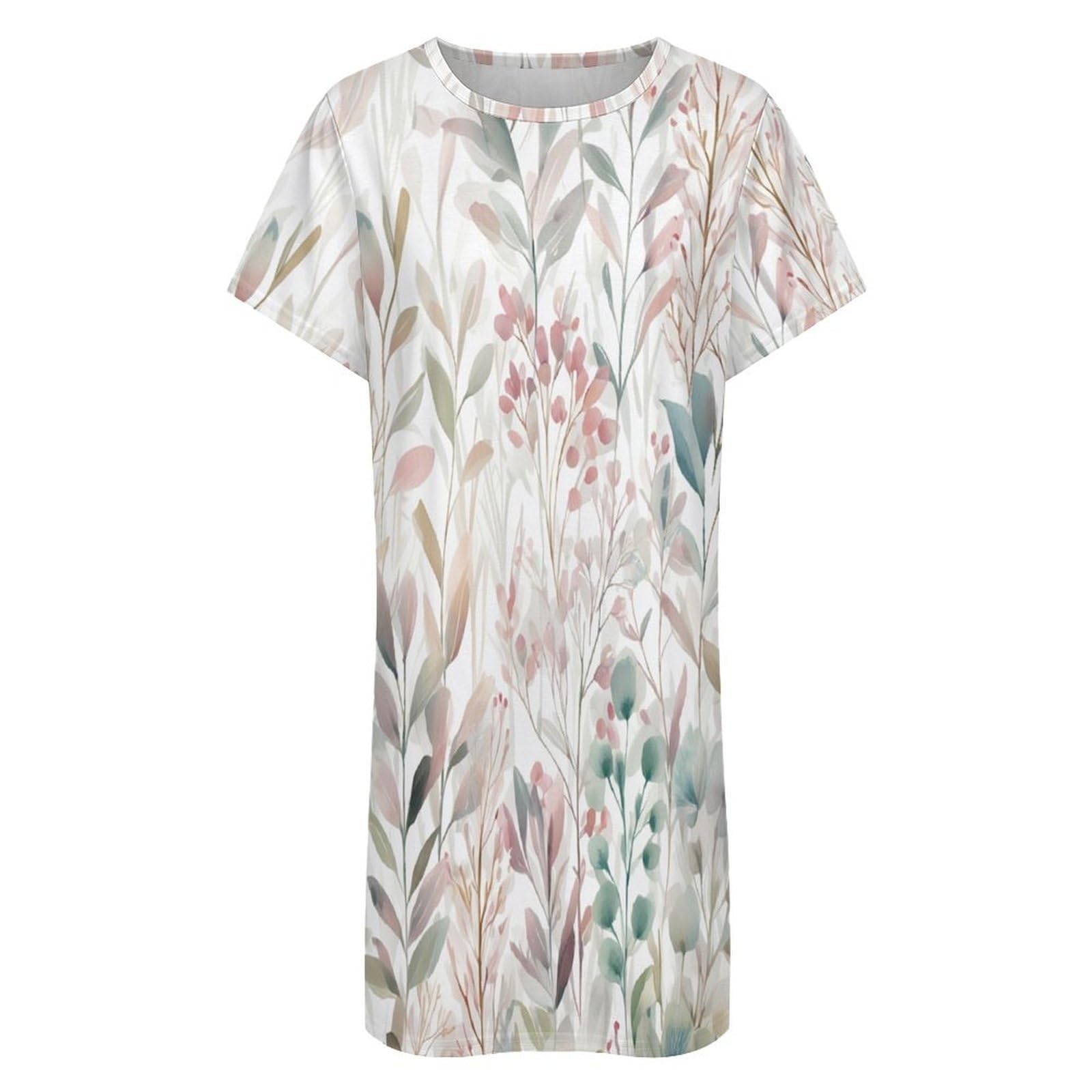 Camisones De Mujer - Hermosas Flores Silvestres Camisón De Manga Corta para Estar En Casa Tallas S-3Xl Holgado Largo Suave para El Verano.
