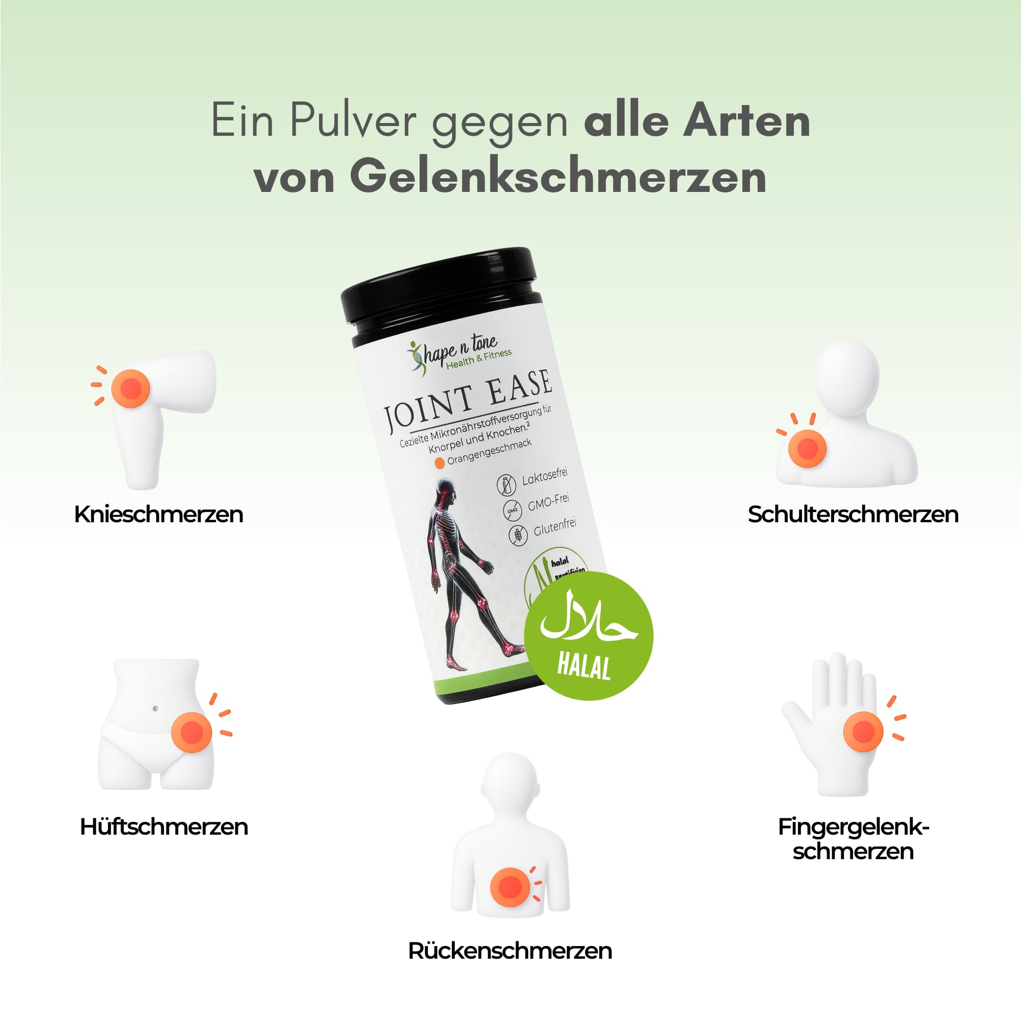 Joint Ease Gelenkpulver 525g | Hochdosierter Gelenk Komplex für Knie, Gelenke & Knorpel | 10,3g Kollagen Peptide, Glucosamin, Chondroitin, MSM, Hyaluronsäure, Kurkuma | Halal | Made in Germany