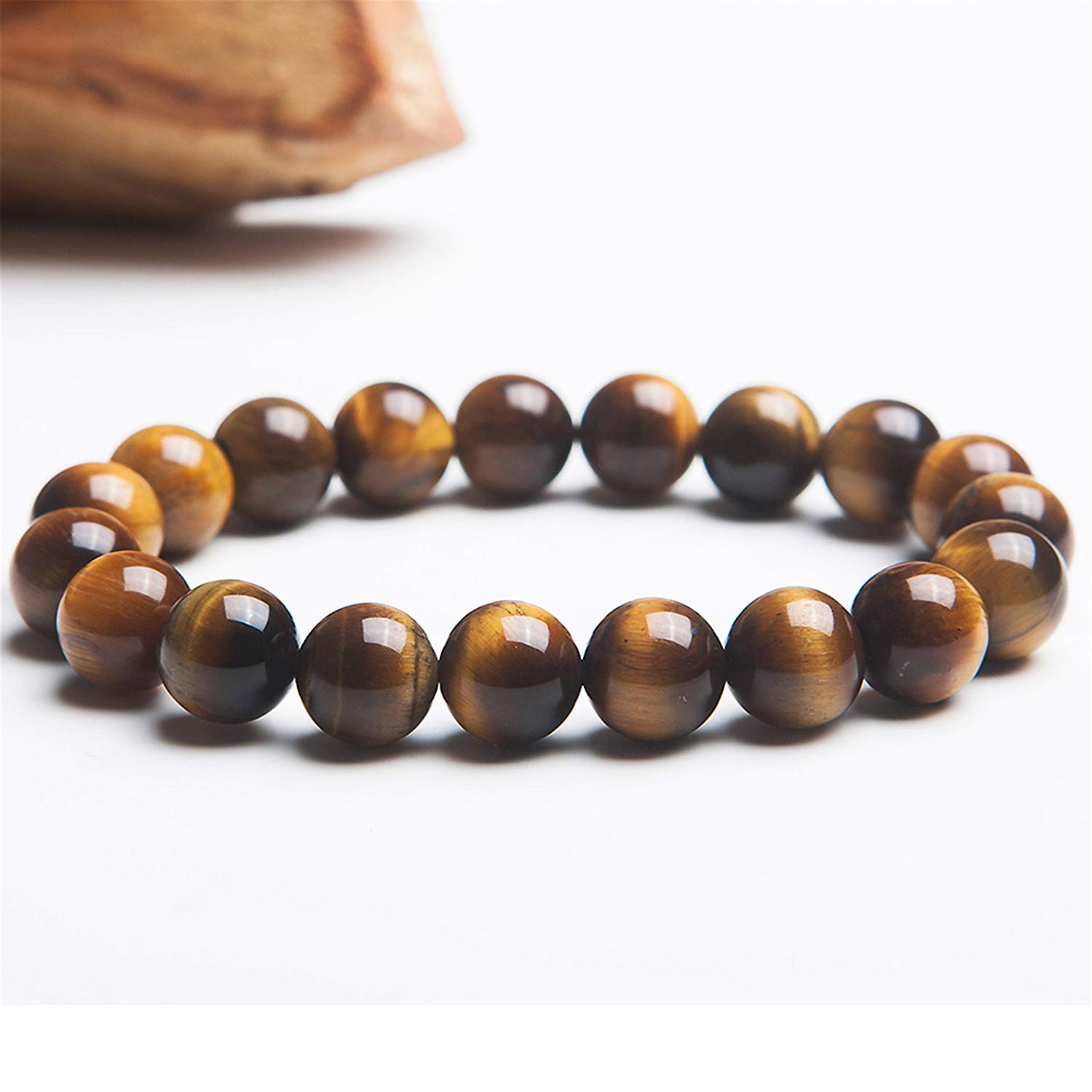 YDYDTTKD Bracciale con Perline Rotonde in Cristallo Elasticizzato da Donna, Vero Occhio di Tigre Giallo Naturale da 10 mm