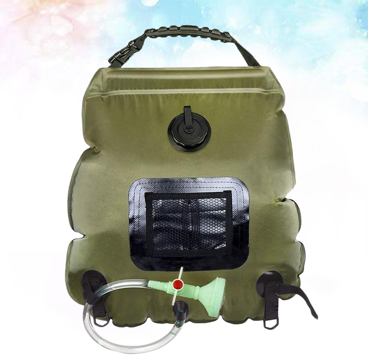 VICASKY Solar Shower Bag Shower Nozzle Portable Outdoor Hiking Water Storage for Camping Beach and Travel Olive Green Easy to Use Folds for Storage