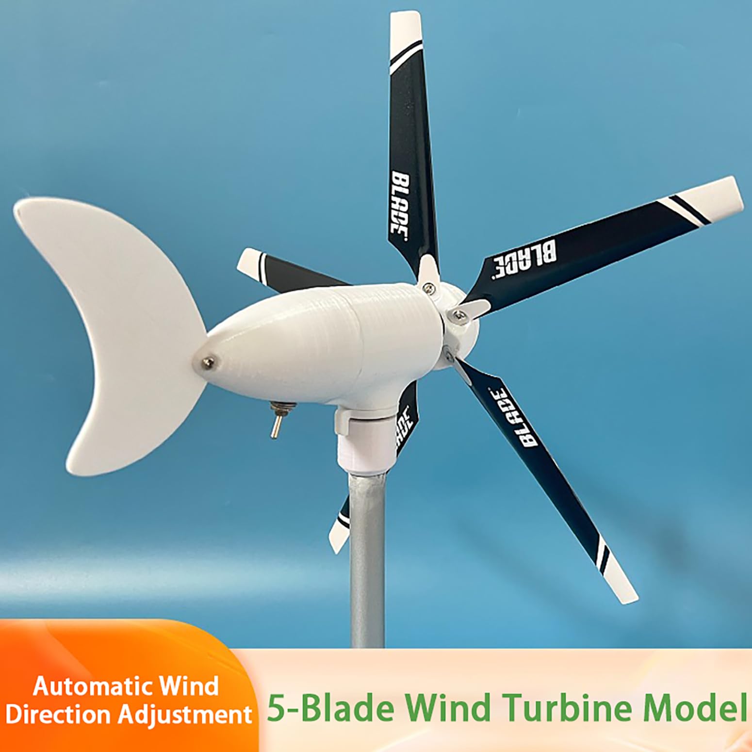 20W Modelos De Aerogeneradores 1-20V Turbina Eólica De Cinco Palas con Luz LED, Generadores Síncronos Trifásicos De Imanes Permanentes para Experimentos, Decoración, Enseñanza,Blanca,20W