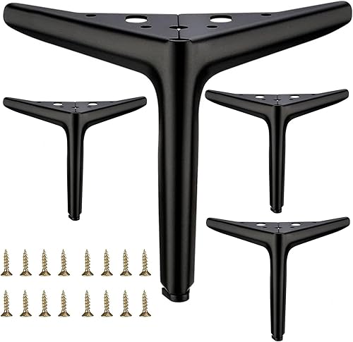 Juego de 4 patas de metal negro mate de 6 pulgadas para muebles, patas triangulares de sofá de repuesto para soporte de TV, sofá, silla, armario de