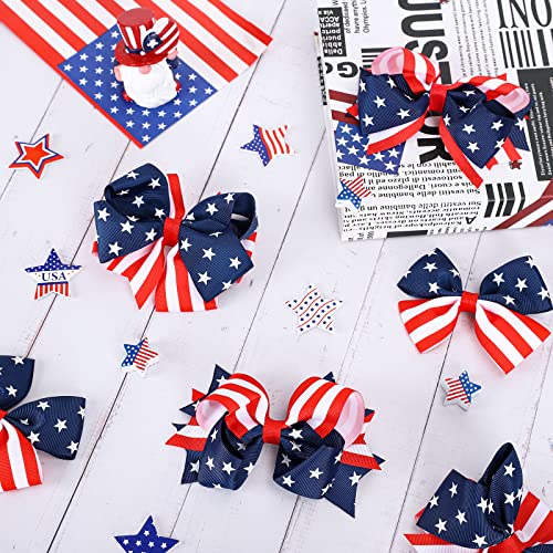 Whaline 6Pcs Patriotic Hair Bow Clips American Flag Hair Barrettes Blue Red White Stars Stripe Hairgrips 4Th Of July Hair Accessories For Independence Day Memorial Day Party Supplies, 3 Designs #TOP3