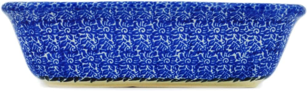 Polmedia Polish Pottery Rectangular Baker UNIKAT - Magnificent Cobalt Flowers Pattern Handmade in Boleslawiec Poland + Certificate of Authenticity