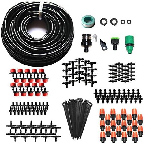 Drip Irrigation System Plant Auto Watering Drip Kit Garden/Lawn/Patio,50 feetDIY Blank Distribution Tubing Hose Include Adjustable Nozzles,1/4-Inch By WHOLEV
