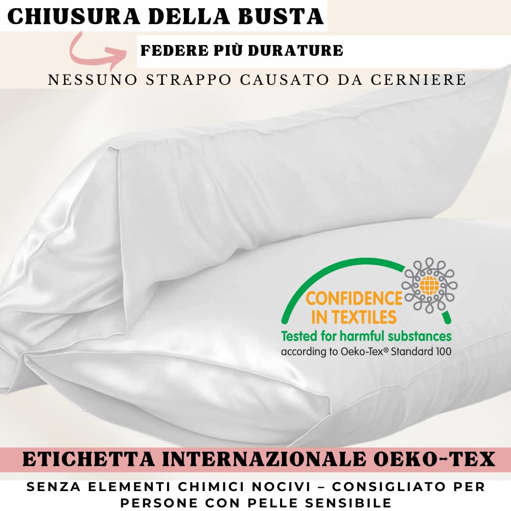 Federa 100% seta naturale dell'albero del gelso 25 Momme grado 6A naturale,pelle bio-sensibile,capelli afro, ricci, grasso,anticaduta,regalo (Tortora, 50x75cm)