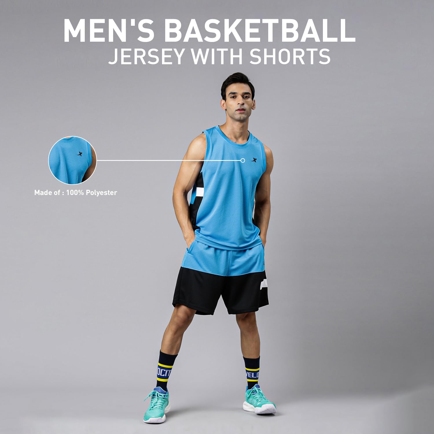 XTEP Blue & Black Sleeveless Polyester Basketball Sportswear & Uniform for Men -2XL