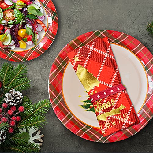 Gatherfun Christmas Party Supplies Christmas Tree Red Plaid Disposable Paper Dinner Plates Dessert Plates And Napkins For Merry Christmas Party, Serve 20 #TOP3