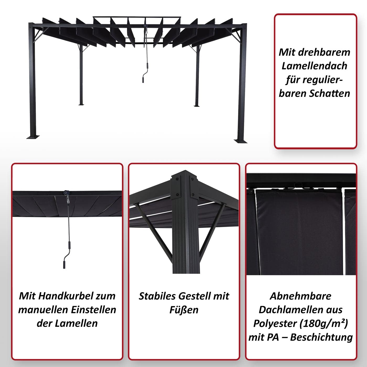 Pergola HWC-L40, pawilon ogrodowy, zadaszenie tarasu, 8 cm, aluminiowa rama, materiał/tkanina, 3 x 4 m, antracyt