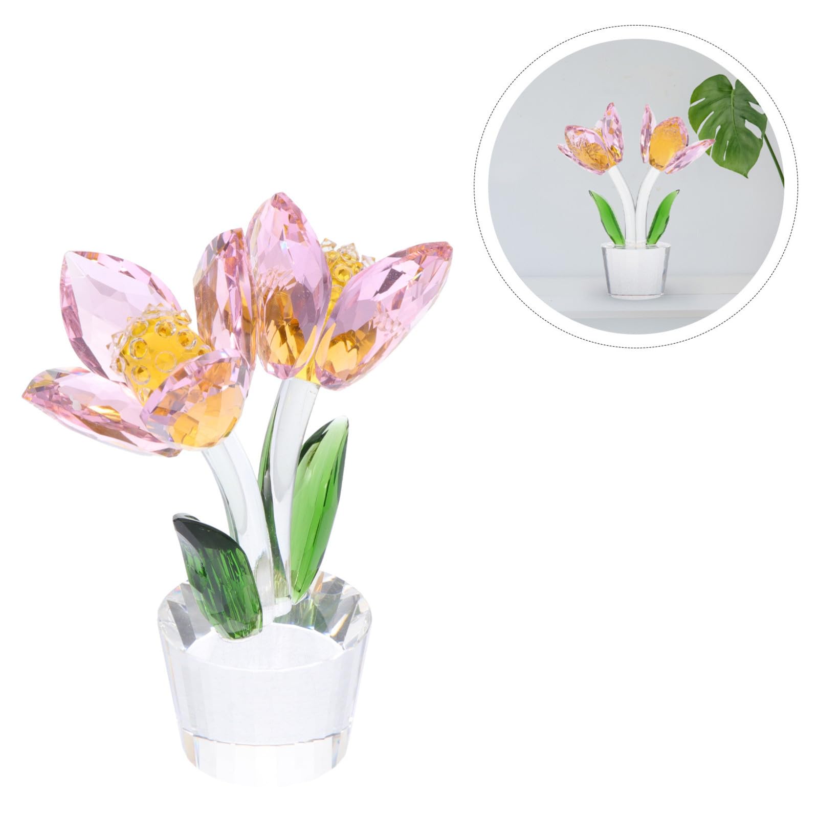 Decorazione Cristallo Fiore Tulipano da Scrivania Artigianato Creativo in Resistente con Base Piana Ornamento Floreale per Casa e Ufficio Centrotavola Raffinato e Decorazione
