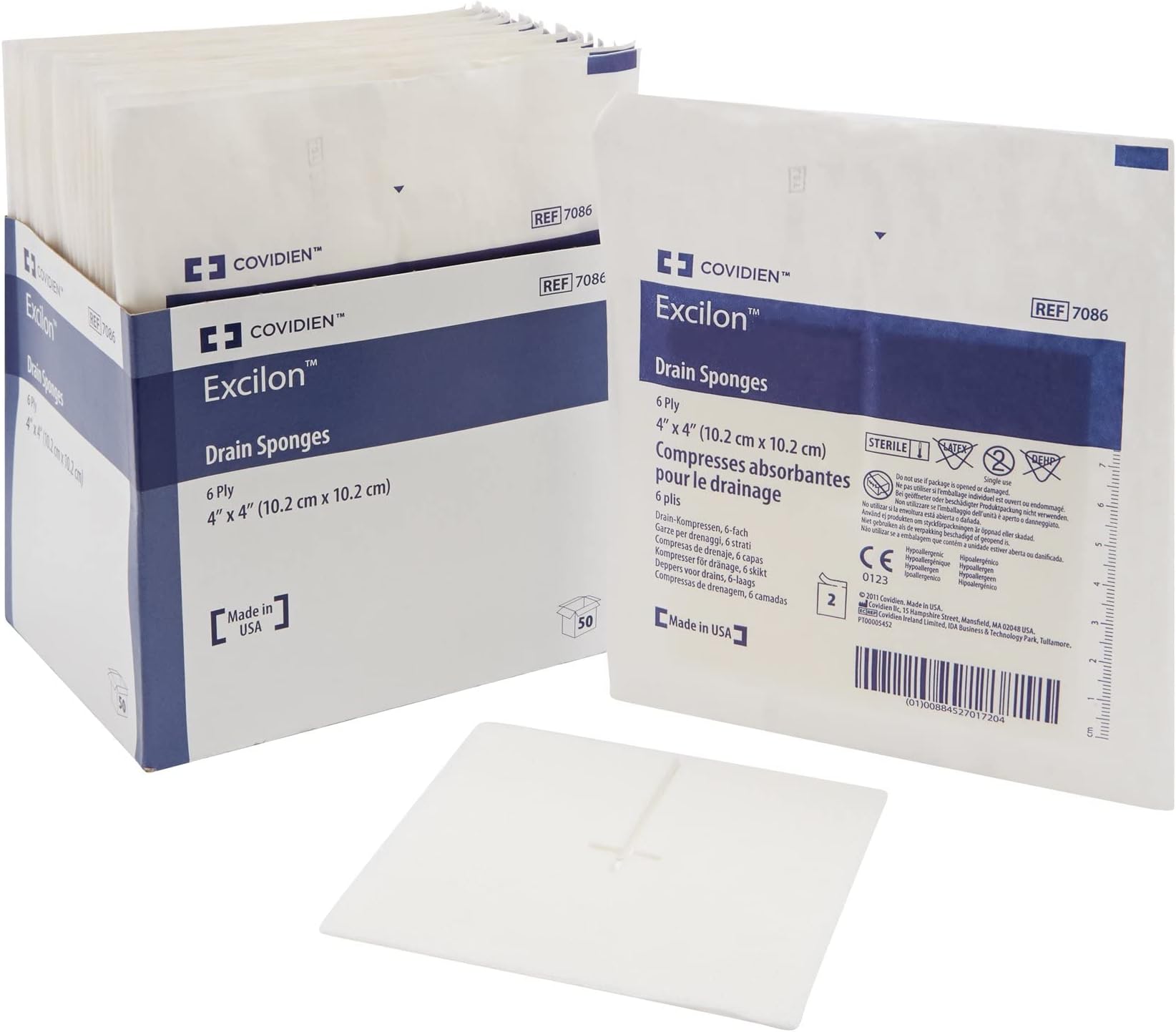 7086 Excilon Drain Sponge, Sterile 2's in Peel-Back Package, 4" x 4", 6-ply (Pack of 50)