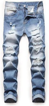 Boys Skinny Fit Ripped Destroyed Distressed Stretch Slim Jeans Pants