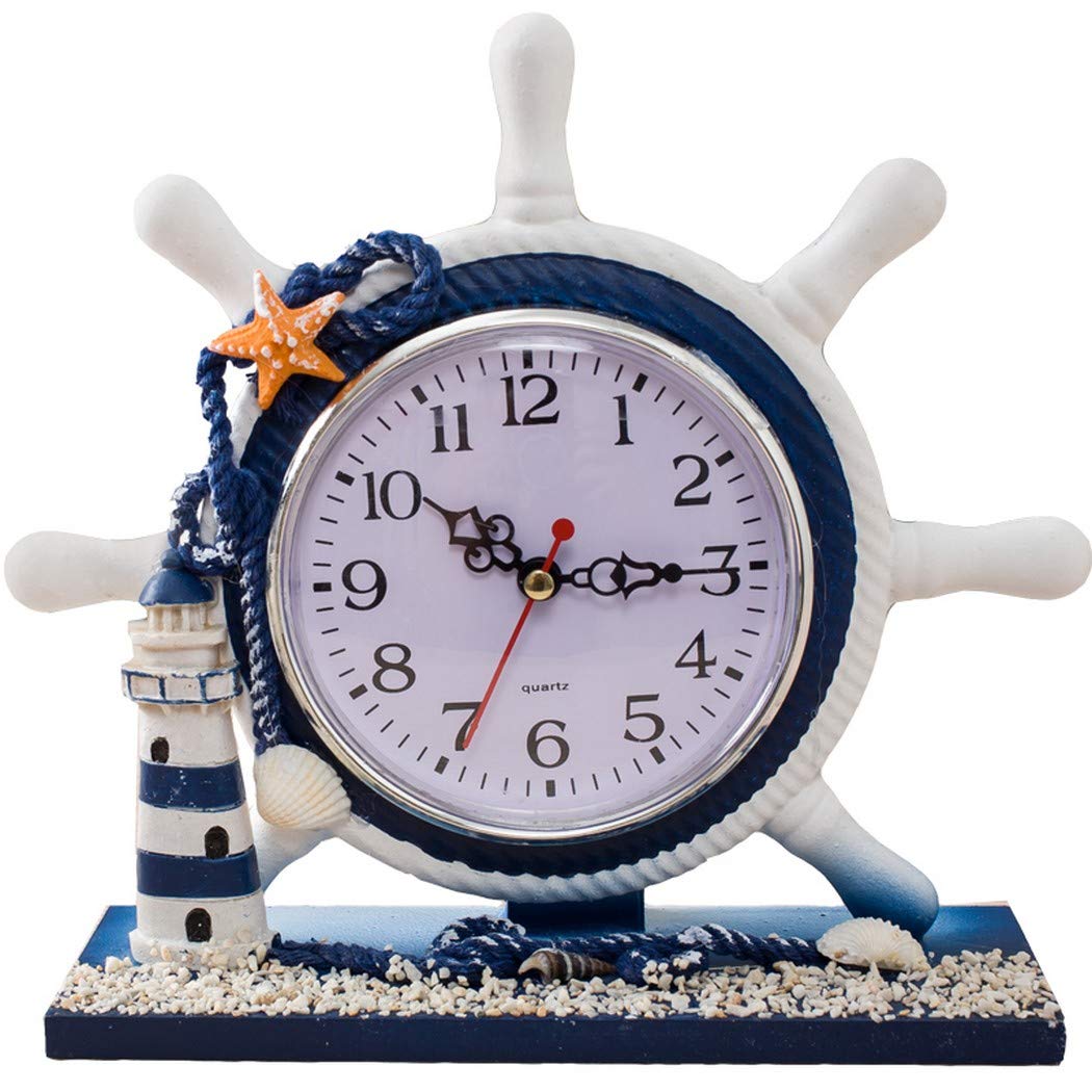 S.W.H SWHONG Wheel Ruder Modern Table Clock Mediterranean Non Ticking Small Lighthouse Wall Clocks Marine Souvenir