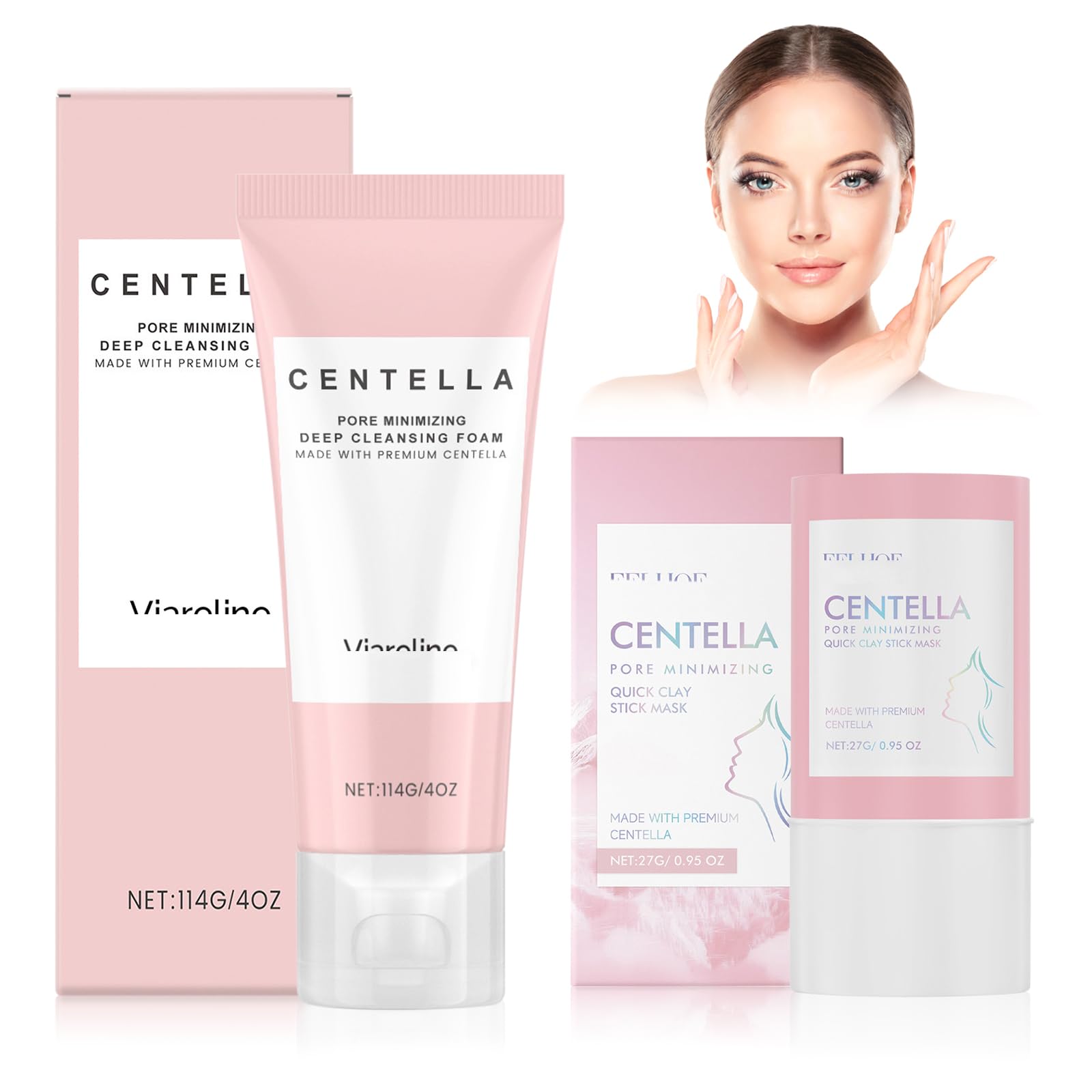 2 Pezzi Centella Detergente Viso + Maschera per Argilla, Kit Centella Asiatica, Madagascar CENtella Skincare, Riduce i Pori, Clay Stick CEntella Ampoule Foam, Adatto a Tutti i Tipi di Pelle