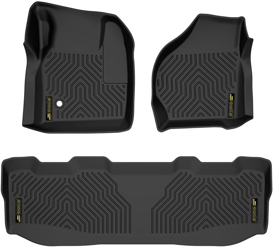 PIT66 Floor Mats Cargo Liners Compatible with Ford F250 F350 Super Duty CrewCab Models 1999-2007 (Heavy Duty) 3-Piece Premium All Weather Automotive TPE Liners