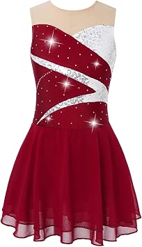 Figure Skating Dress Figure Ice Skating Dress Girls Rhinestone Ballet Dress Gymnastics Leotard Performance CostumesRed A,8