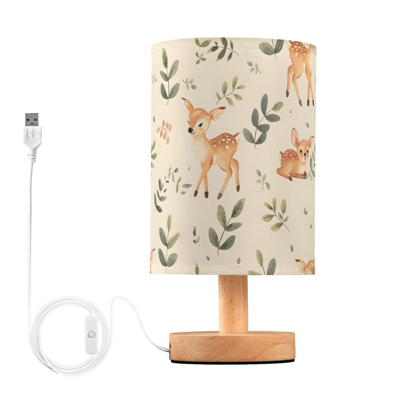 Mnsruu Bedside Table Lamp Deer Forest Animals Green Leaves Bedside Lamps LED Light Desk Lamp Fabric Shade Small Lamp for Bedroom Living Room (Bulb Included) — image 1
