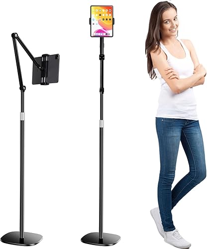 OATSBASF Soporte de suelo para tableta, soporte de teléfono para cama superior, altura y ángulo de 360 grados, soporte universal de metal ajustable