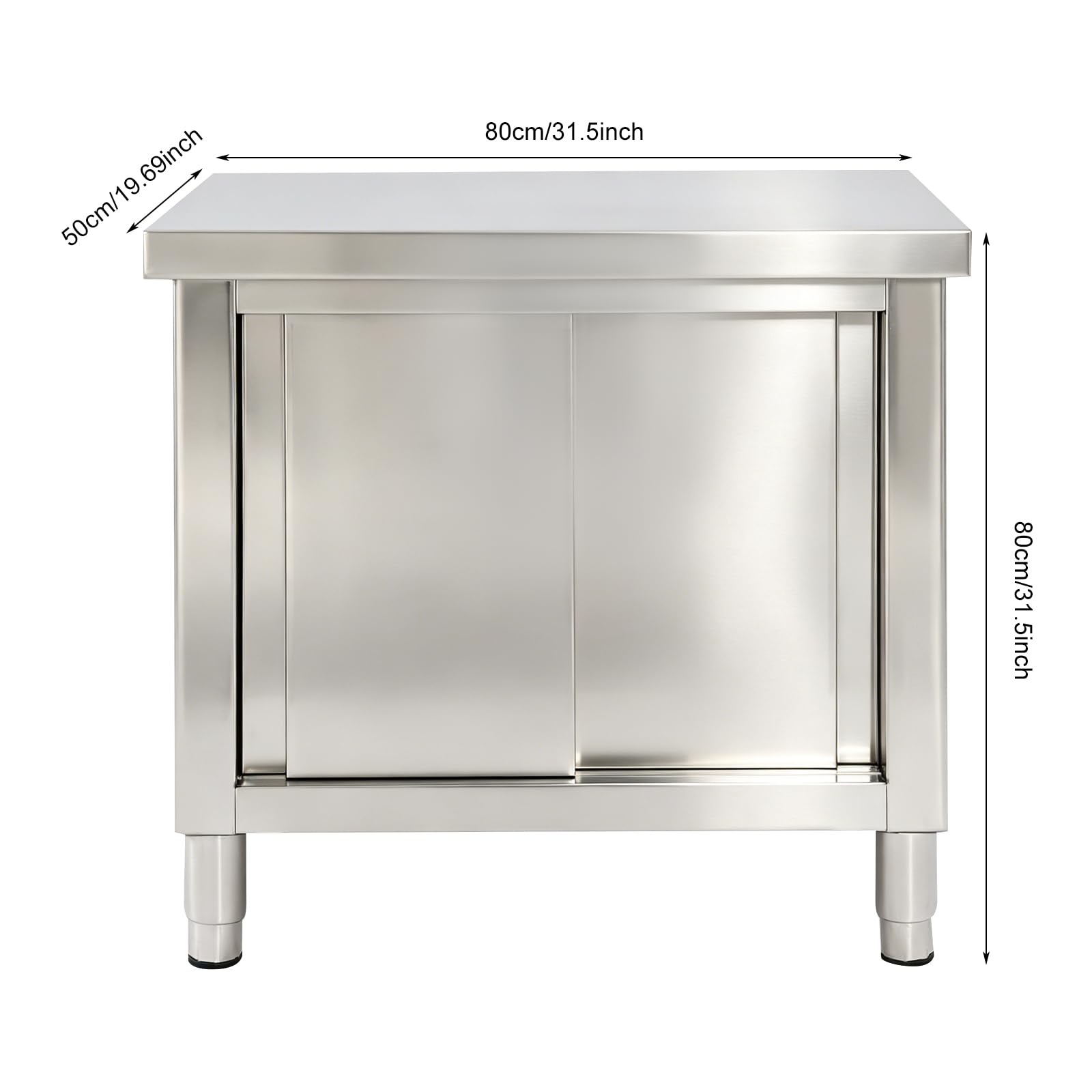Arbeitstischschrank 201 Edelstahl, 80x50x80cm, 300kg, Schiebetüren