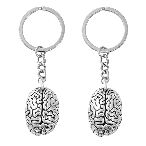 2Pcs Silver Anatomical Brain Keychain Brain Organ Pendant 3D Neurologist