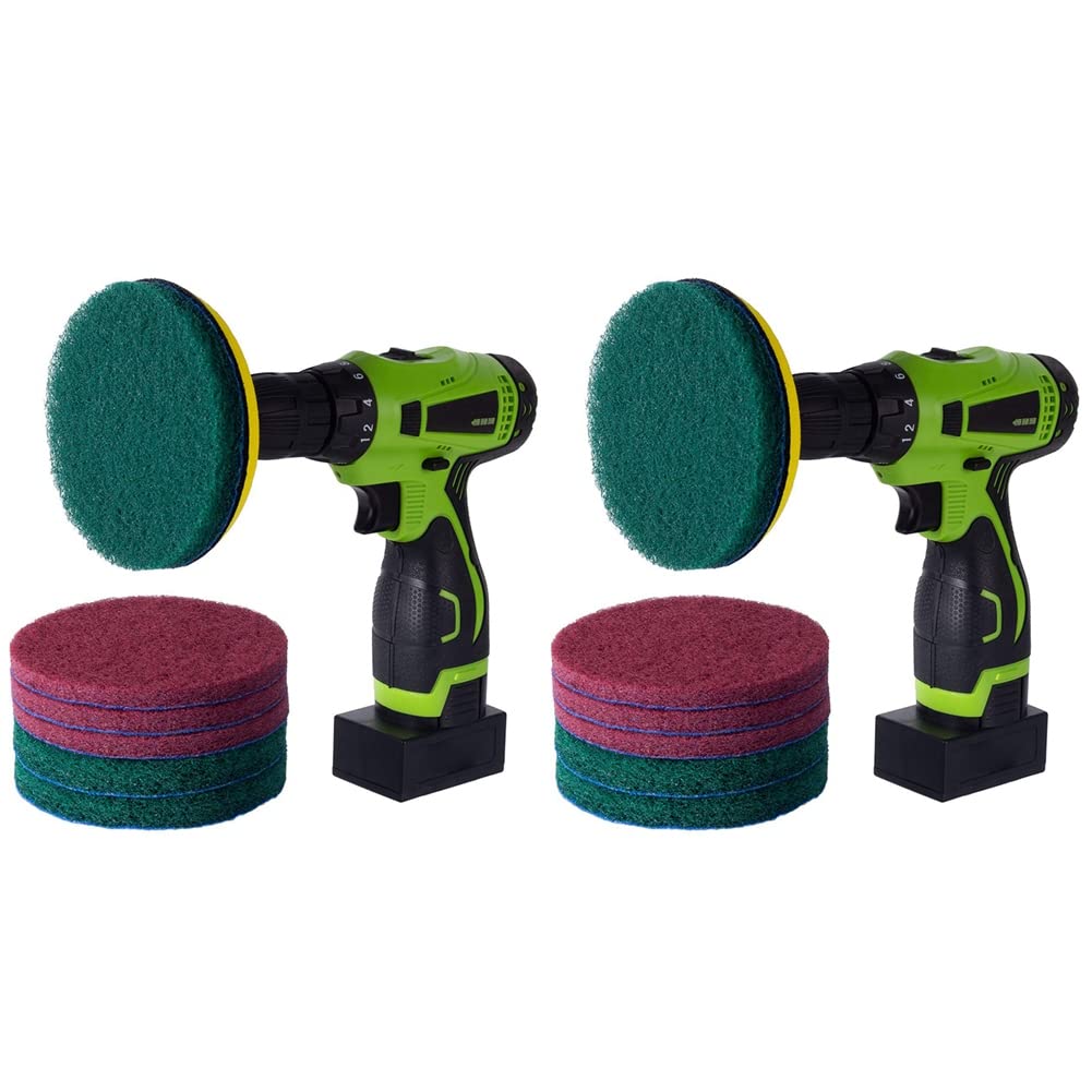Jnchdghwa Green & Red 16 Pcs 5 Inch Drill Power Brush Tile Scrubber Scouring Pads Cleaning Kit, (Drill Not Included)