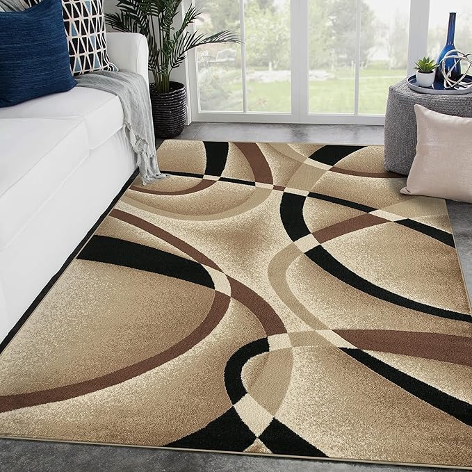 Tapis de salon géométrique marron au design contemporain chic