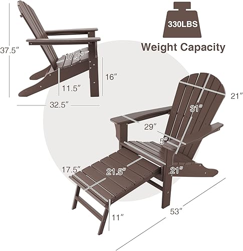 Miniatura 3 de Giantex Adirondack - Silla resistente a la intemperie, sillas para hogueras de exterior de polietileno de alta densidad con otomana retráctil,
