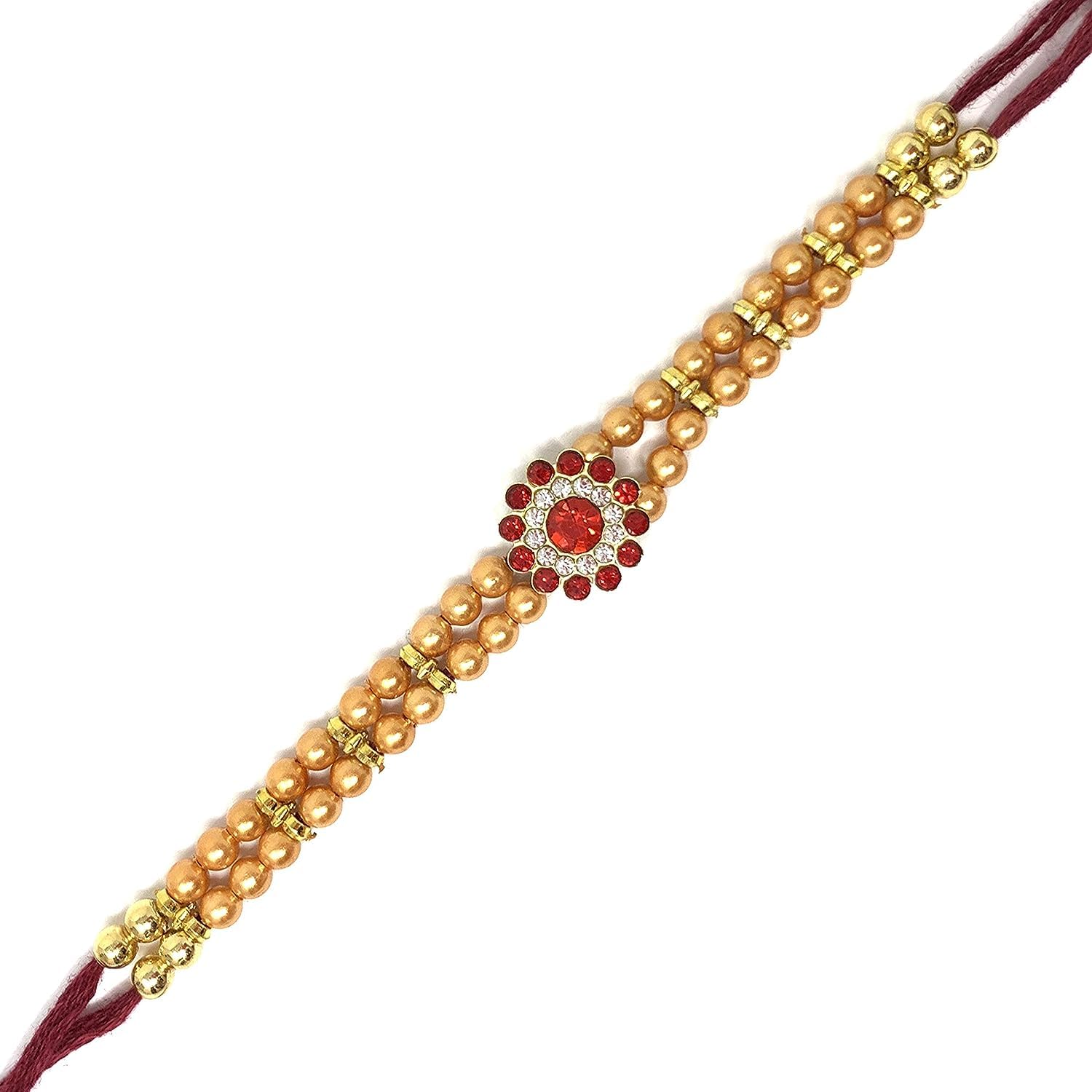 Only Single One Simple Rakhi For Brother Red Small Stone Rakhi for Rakshabhandhan Celebration Bracelet with Roli Chawal One Rakhi-image-27