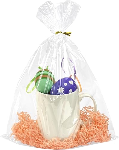 Morepack Bolsas de celofán de Pascua de 10 x 14 pulgadas, bolsas de celofán transparente, 100 bolsas de regalo de celofán