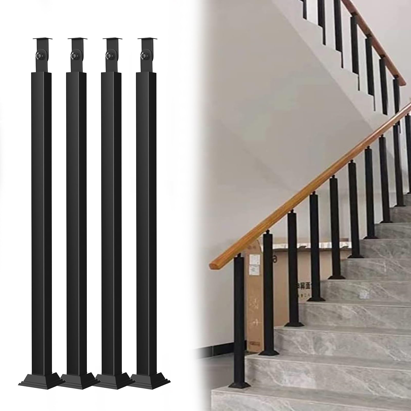 Garde-corps d'escalier intérieur de 110 cm en métal noir pour marches et terrasses - Lot de 4