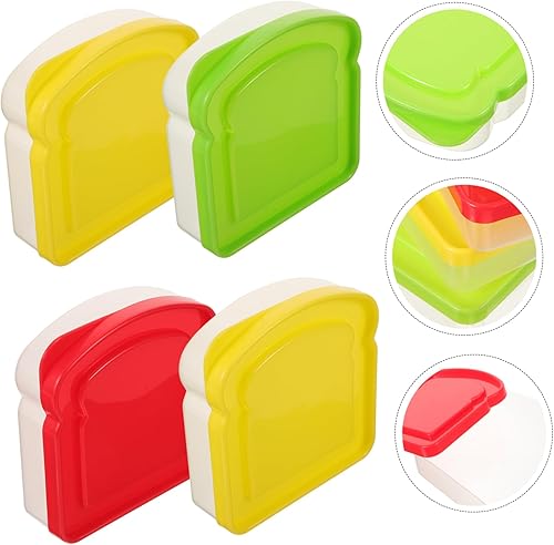 Miniatura 6 de Cabilock 4 recipientes para sándwiches para almuerzo, caja de almacenamiento de pan de plástico reutilizable, caja de sándwich con tapa, caja de