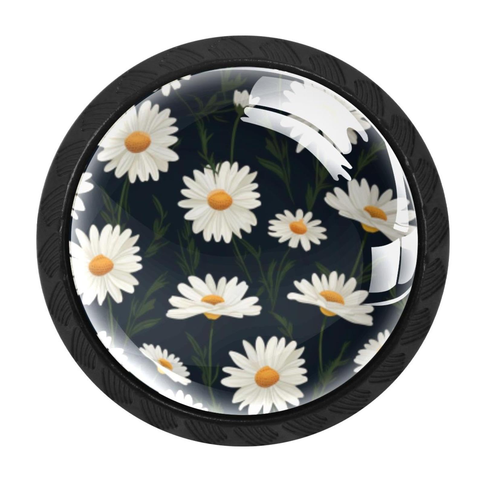 CHENZZZZ 4 Pack Daisy Kitchen Cabinet Knobs Drawer Knobs Dresser Knobs Matte Black Zinc Knobs Drawer Pulls Door Knobs Dresser Drawer Handles Knobs for Dresser Drawers