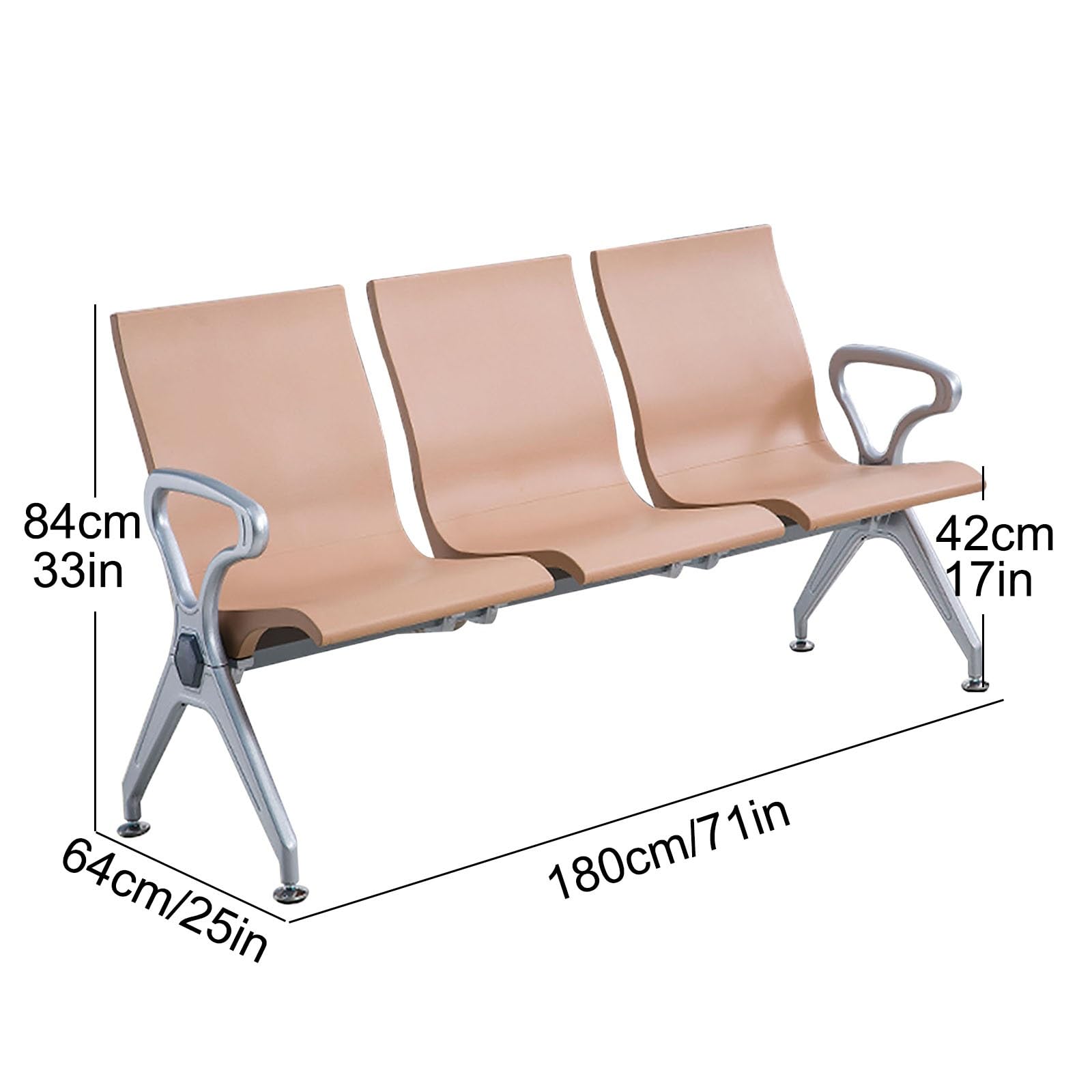 Elegante Wartebank aus Kunstleder, Flughafen, 3-Sitzer-Sofa mit Armlehnen und Rückenlehne, vollständig geschlossener Balken für Büro und Wartezimmer, Grau