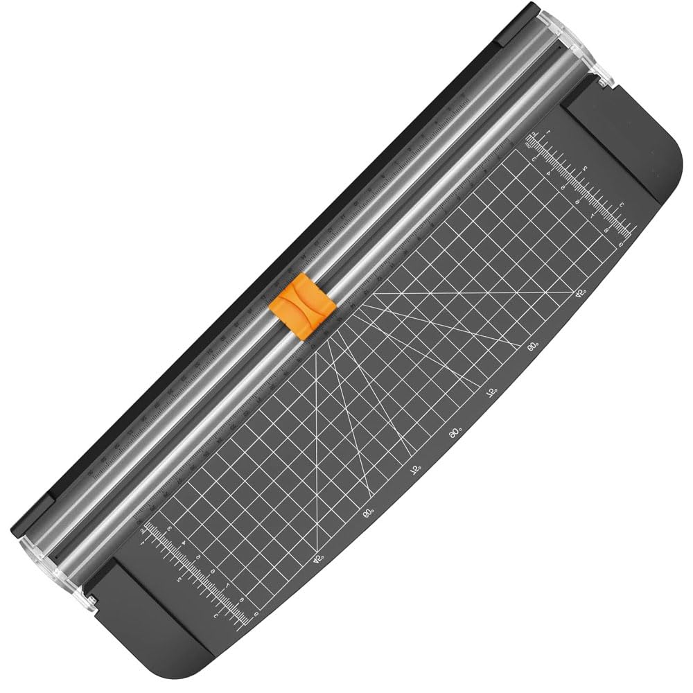 Paper Trimmer, Portable Paper Cutter for Label, 12 inch with Automatic Security Safeguard and Side Rule for Label, Origami, Card, Photo