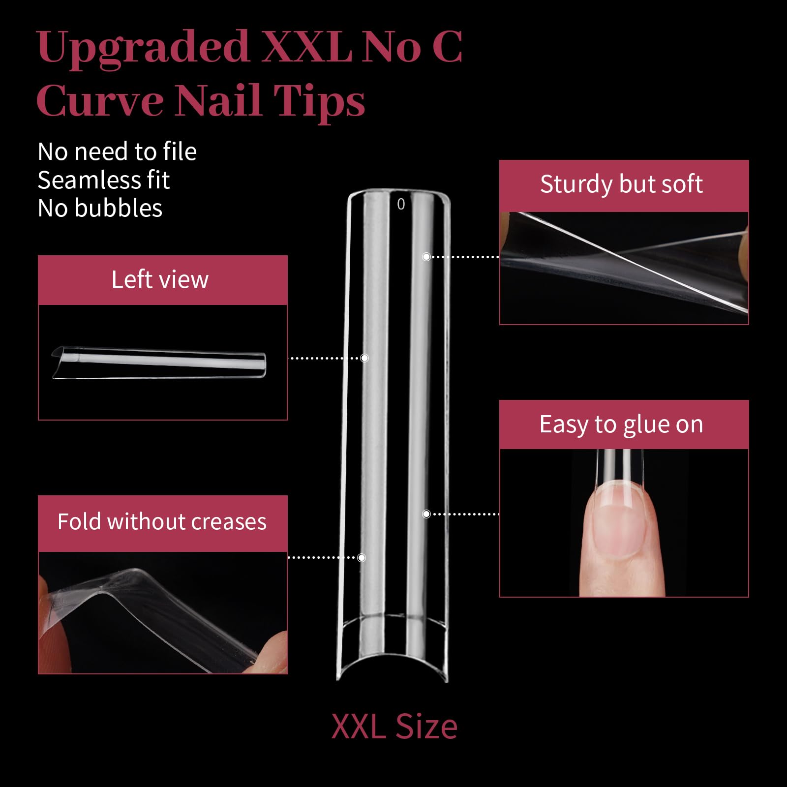 XXL Extra Long No C Curve Square Nail Tips - Image 4
