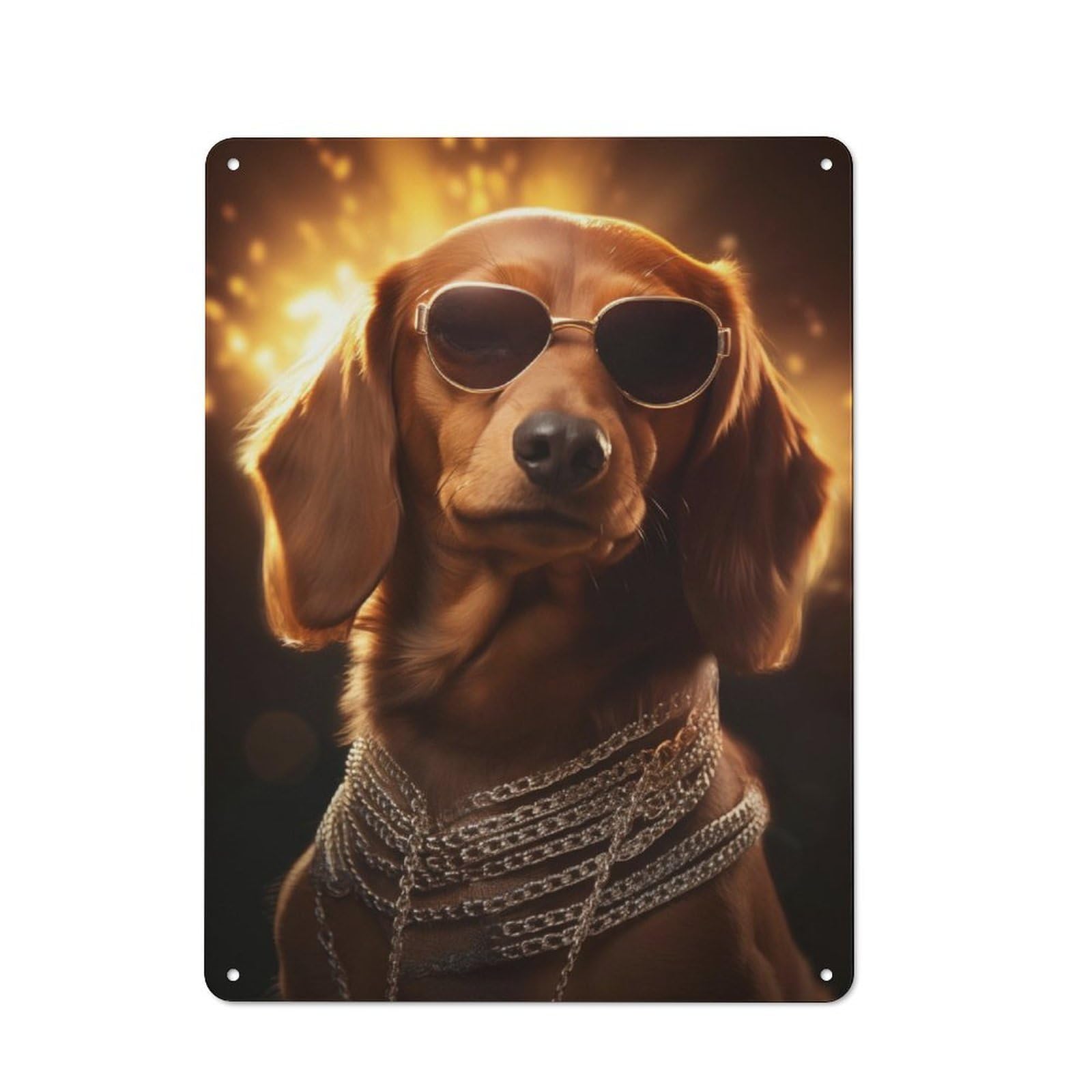 Junmoney Dachshund Cool Sunglasses Tin Wall Plaque 40X30cm With For Guest Room Or Hallway, For Metal Sign Collectors, For Garage And Workshop Walls