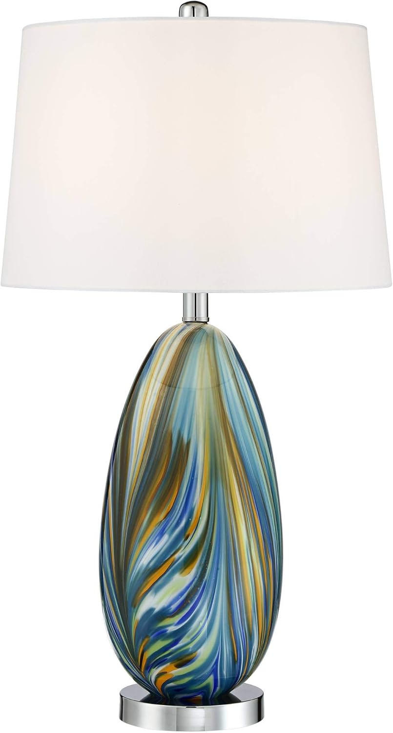 Exсluѕіvе Dіѕсоunt 70% Prісе Pablo Modern Table Lamp 27 Tall Swirling Multi Color Blue Hand Blown Art Glass Metal White Tapered Drum Shade Decor for Living Room Bedroom House Bedside Home (Color May Vary) - Possini Euro Design