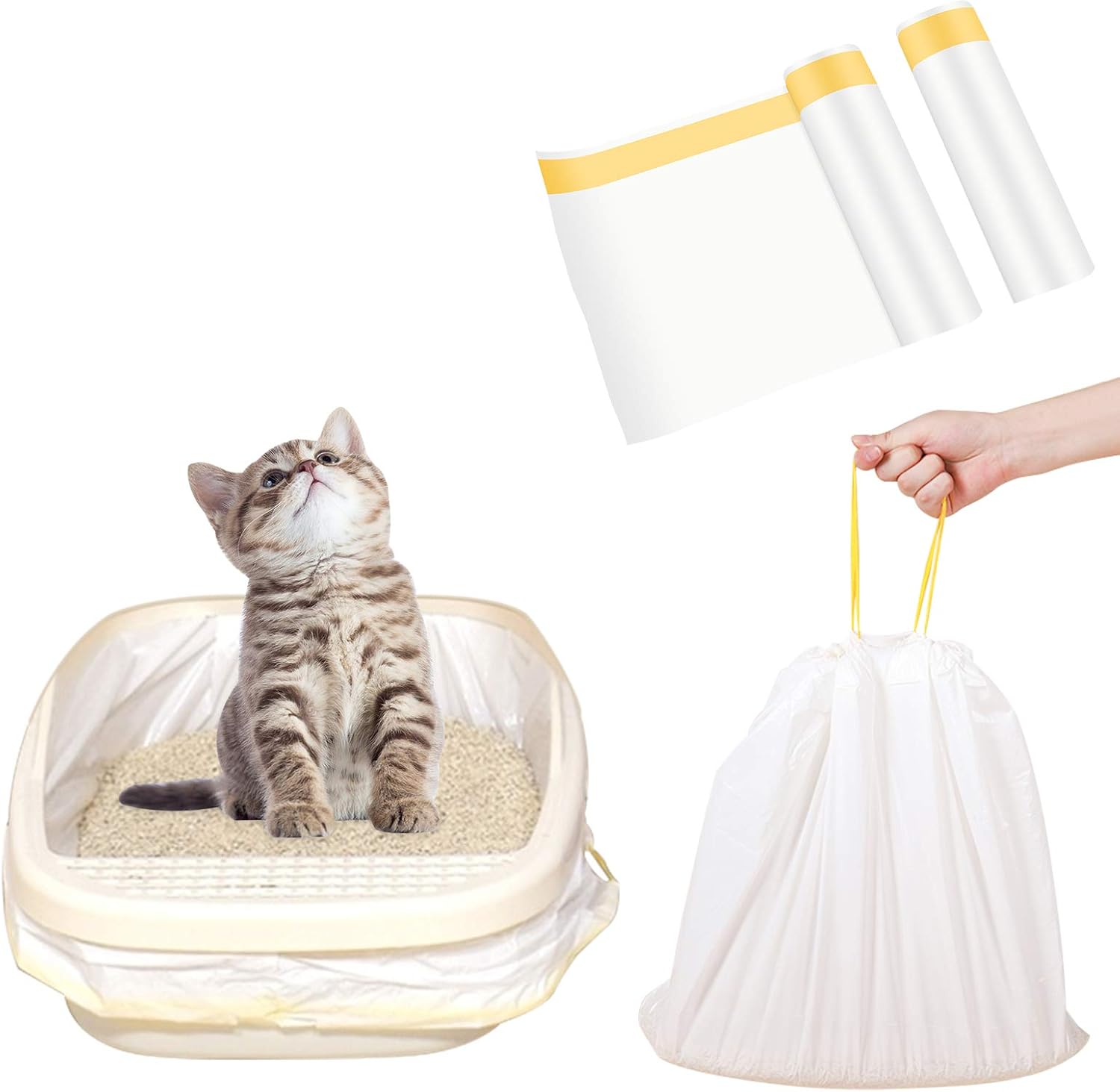EAVSOW Cat Litter Box Liners Jumbo Extra Durable Large Drawstring Kitty Litter Pan Bags Cat Waste Litter Bags Pet Cat Supplies (1 Pack)