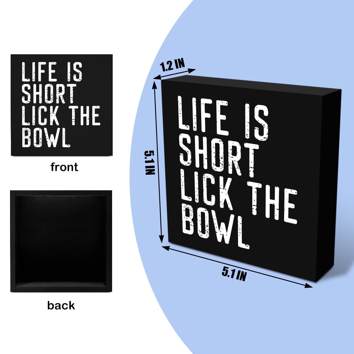 Life Is Short Lick The Bowl Holzkastenschild – 12,7x12,7 Cm, Lustige Deko Für Küche, Bad Oder Regal